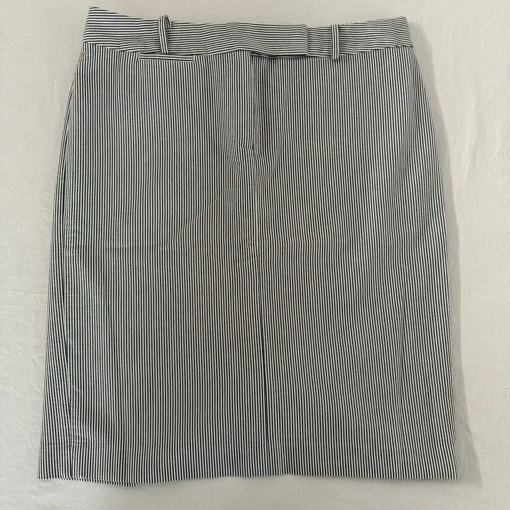 Talbots | Blue White Pinstripe Seersucker Skirt | Size 10 | Cotton A-Line | Summ